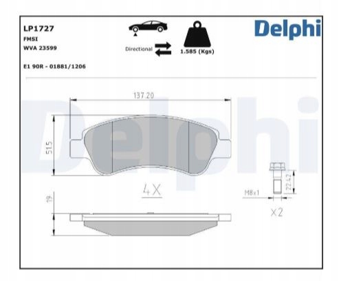 Delphi lp1727 набор тормозных колодок, дисковые тормоза