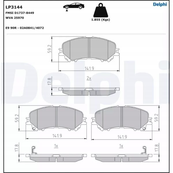Delphi lp3144 комплект тормозных колодок, дисковые тормоза