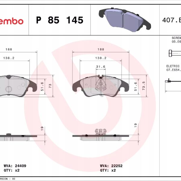 Brembo P 85 145 набор тормозных колодок, дисковые тормоза