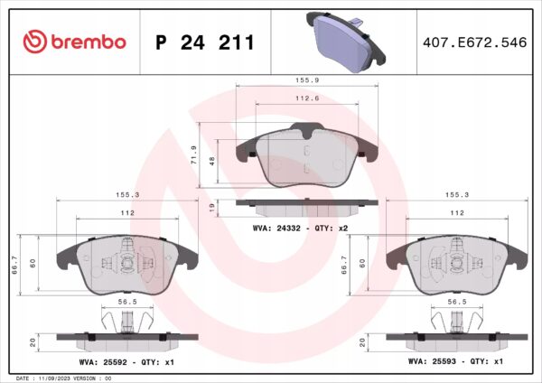 Brembo P 24 211 комплект тормозных колодок, дисковые тормоза