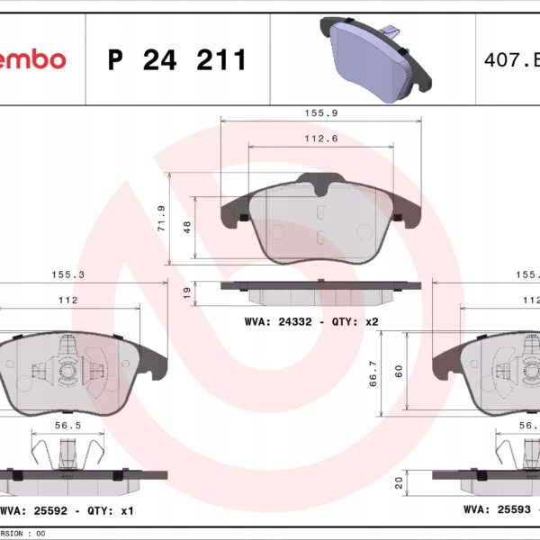 Brembo P 24 211 комплект тормозных колодок, дисковые тормоза