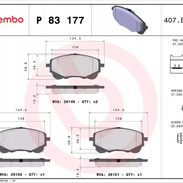 Тормозные колодки Brembo OEM для Toyota Corolla 19-передняя, модель P 83 177