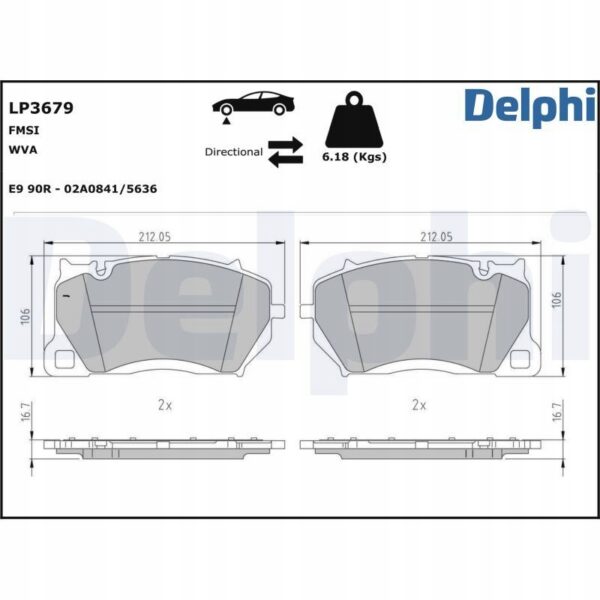 Delphi lp3679 набор тормозных колодок, дисковые тормоза