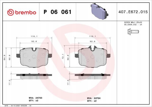 Brembo P 06 061 комплект тормозных колодок, дисковые тормоза