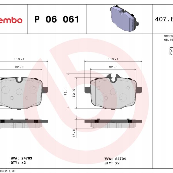 Brembo P 06 061 комплект тормозных колодок, дисковые тормоза